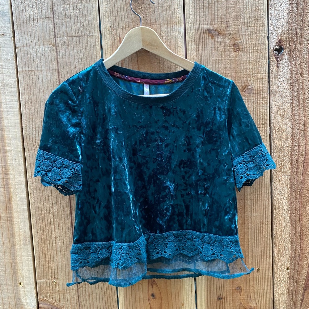 Xhilaration Lace and velvet blouse croptop